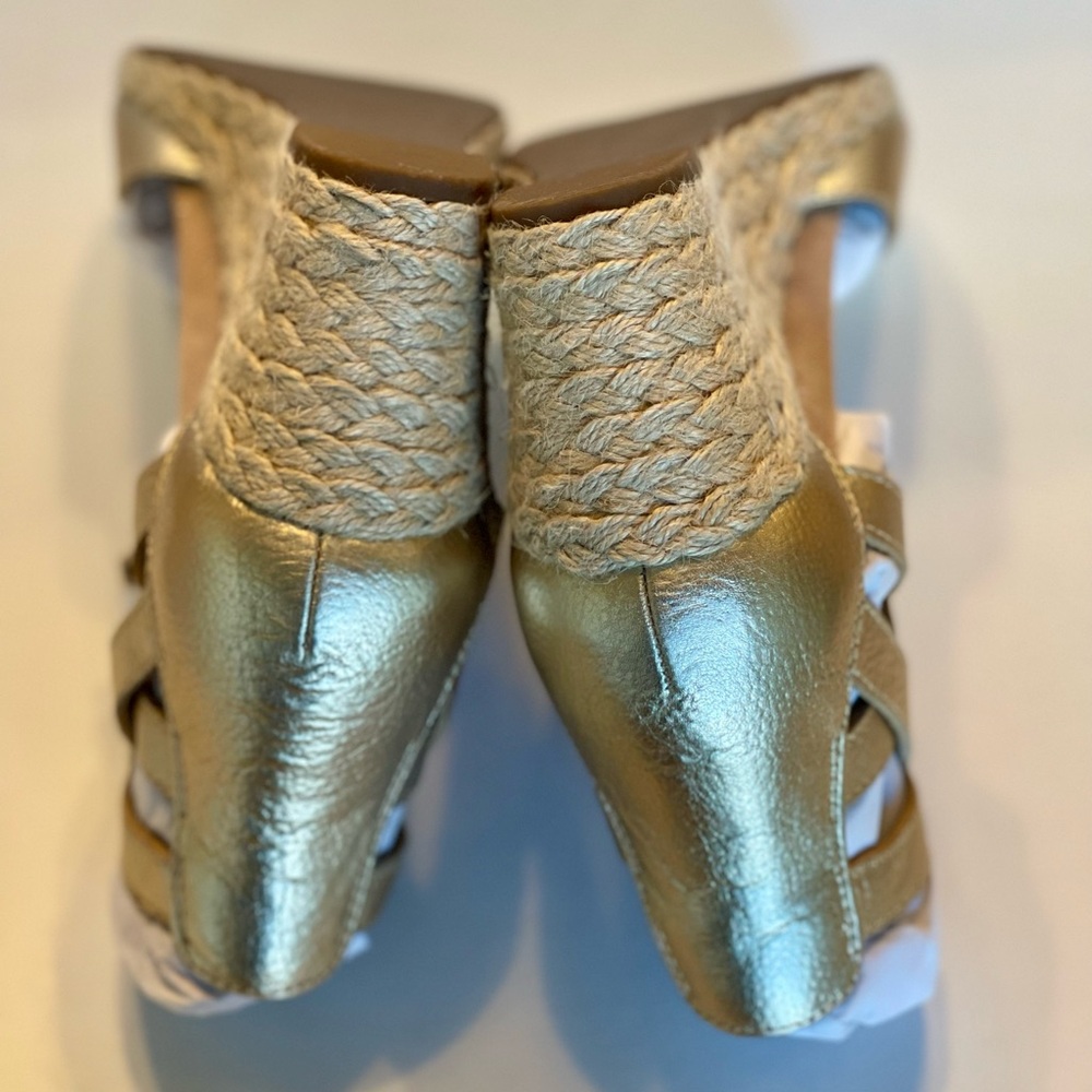 NIB VIONIC GOLD ARUBA CALYPSO WEDGE SANDALS WOMENS SIZE 5 LEATHER ESPADRILLES - Picture 8 of 11